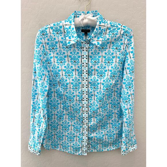 TALBOTS | Blue Floral Print Button Down Shirt 100% Cotton Long Sleeve | Small - Picture 1 of 6